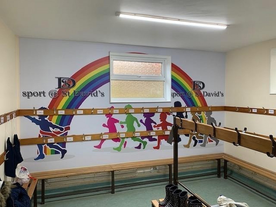 Bright mural installed to lift the room